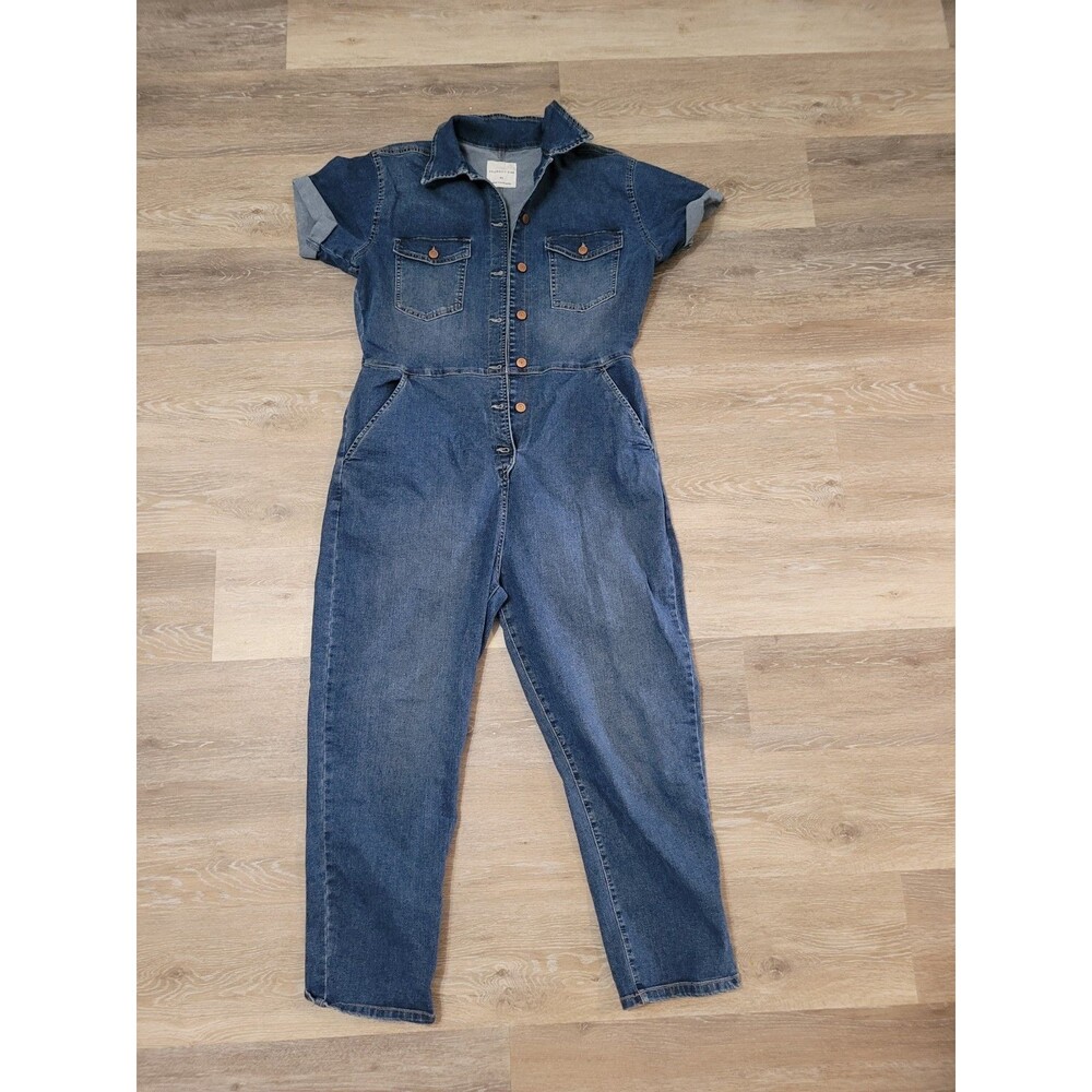 Denim Button Front Jumpsuit XL Y2K Utility Streetwear Gorpcore Indie Retro